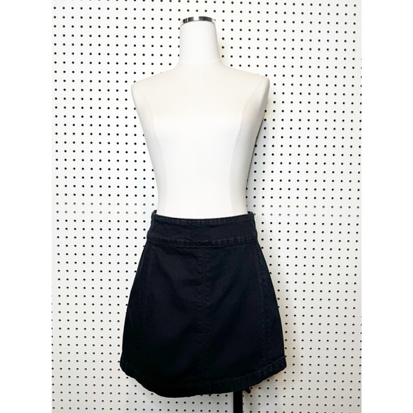 Free People | Black Denim A-Line Mini Skirt, High Waist, Back Zip Entry Sz. 2 - Picture 2 of 8